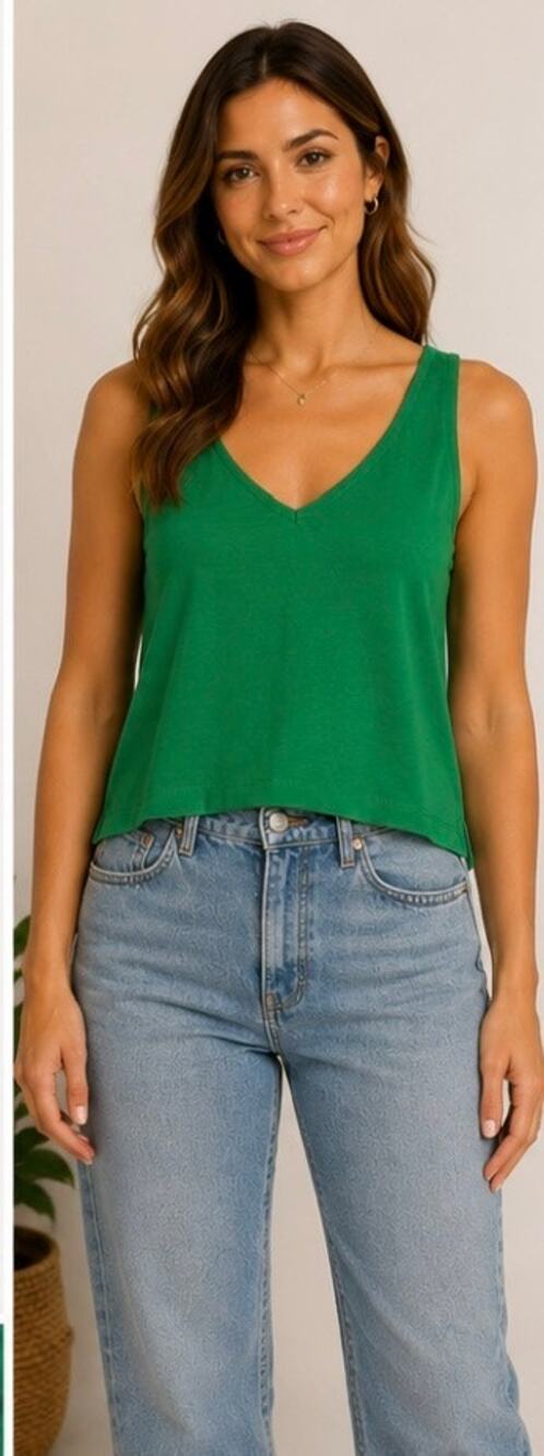 Maeve by Anthropologie Green V-Neck Sleeveless Tank Top Medium